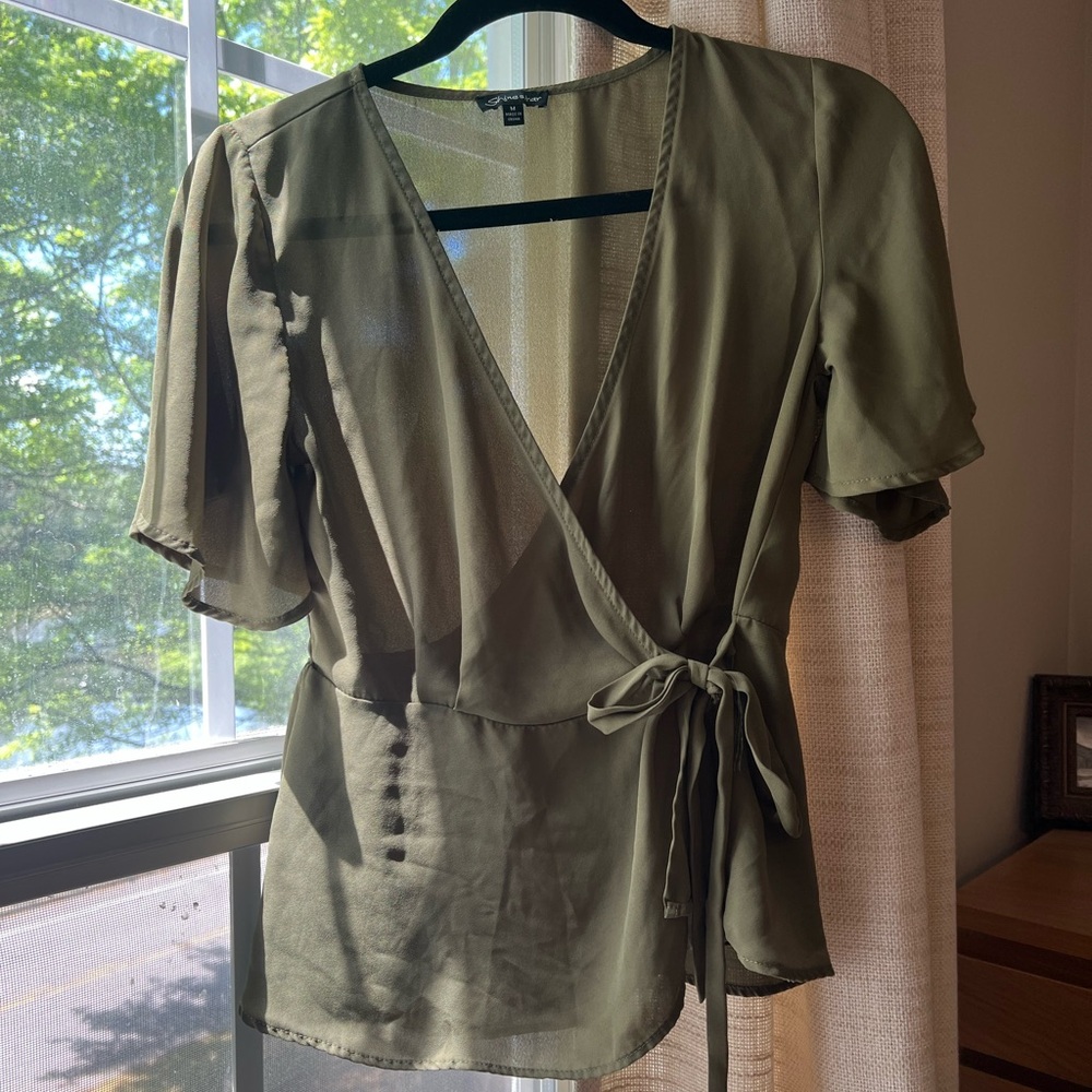 Shinestar Olive Wrap Blouse with Side Tie